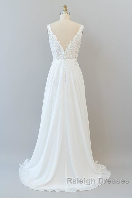 V Neck Appliques Chiffon A Line Wedding Dresses