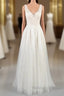 V-neck Appliques Tulle A-line Wedding Dress