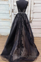 V Neck Backless Black Lace Long Prom Dresses Black Lace Prom Dresses Black Prom Dresses