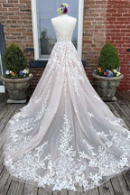 V Neck Backless Champagne Lace