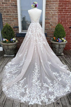 V Neck Backless Champagne Lace Appliques Long Prom Dresses Champagne Lace Prom Dresses A1313