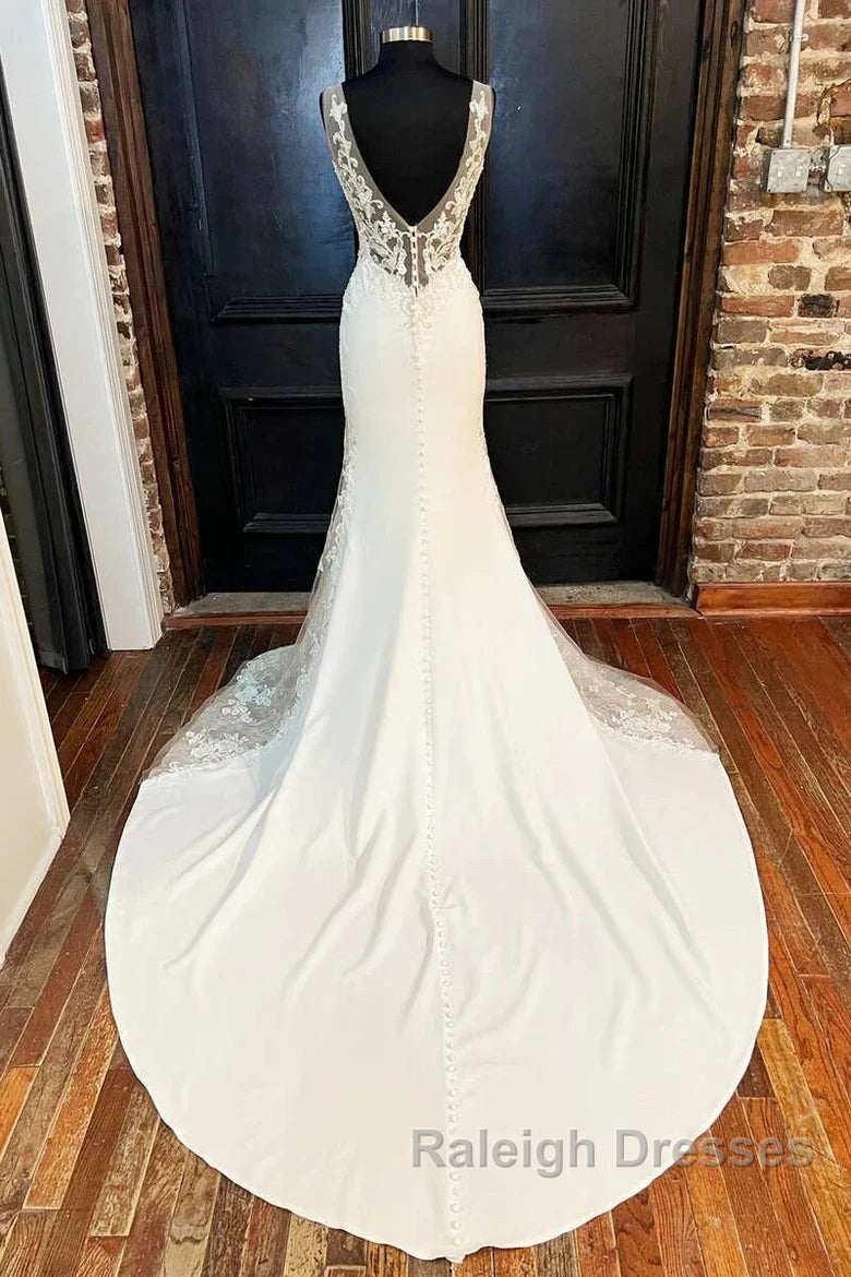 V-Neck Backless Mermaid Long Wedding Gown Secondary image