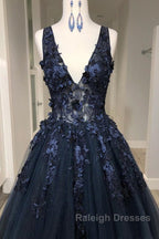 V Neck Beaded Black Lace Appliques Long Prom Dresses Black Lace Prom Graduation Prom Dresses