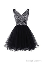 V-Neck Beads Chiffon Homecoming Dress Short Prom Dress