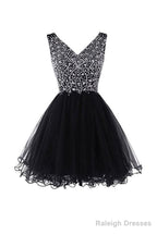 V-Neck Beads Chiffon Homecoming Dresses Short Prom Dresses