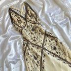 Fairytale Cream Beige/Black/Pink V Neck Sophisticated Elegant Floral Long Evening Prom Dress