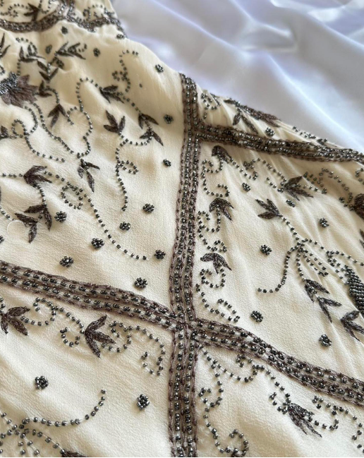 Fairytale Cream Beige/Black/Pink V Neck Sophisticated Elegant Floral Long Evening Prom Dress