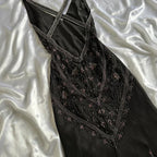 Fairytale Cream Beige/Black/Pink V Neck Sophisticated Elegant Floral Long Evening Prom Dress