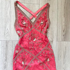 Fairytale Cream Beige/Black/Pink V Neck Sophisticated Elegant Floral Long Evening Prom Dress