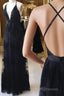 V Neck Black Backless Lace Prom Dress Open Back Black Lace Prom Bridesmaid Dress