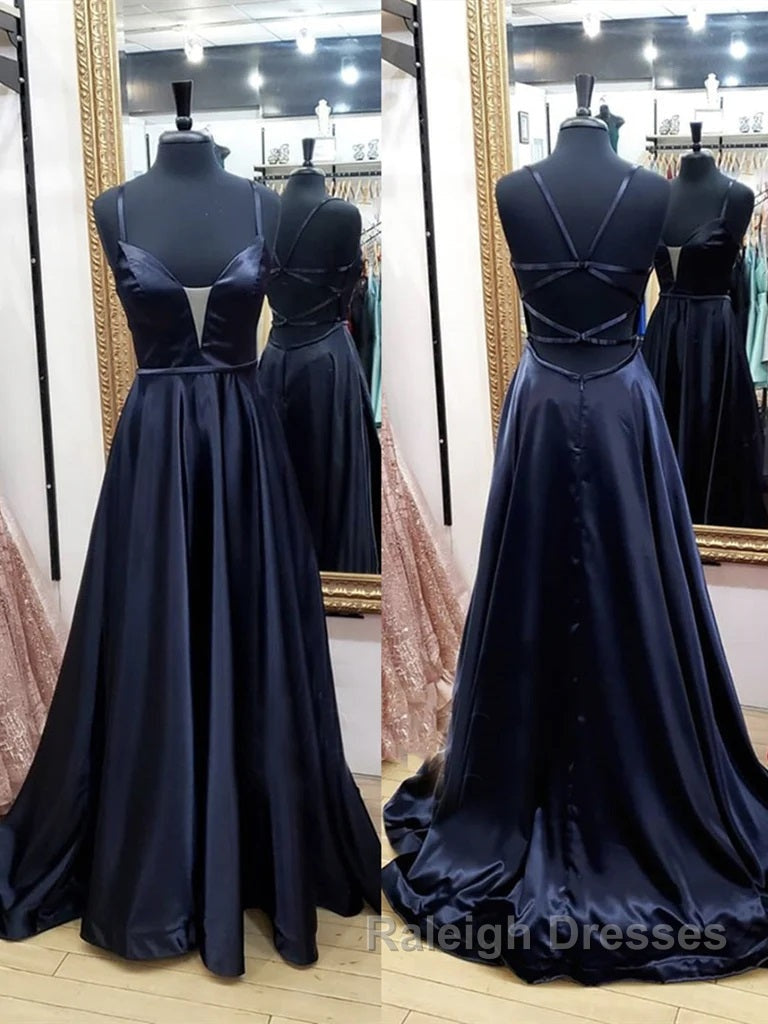 V Neck Black Satin Long Prom Dresses, Black V Neck Long Satin Formal Evening Dresses Secondary image