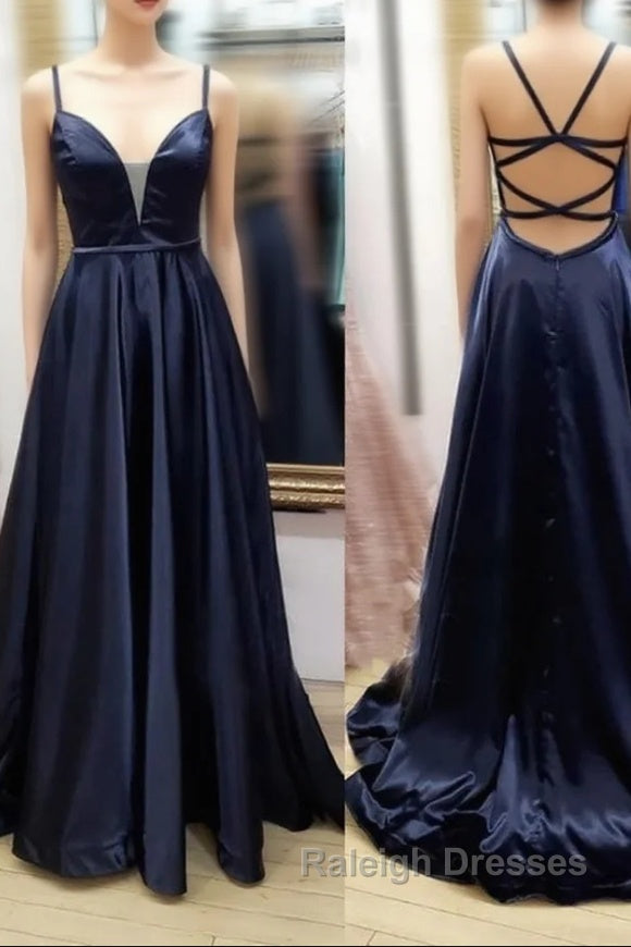 V Neck Black Satin Long Prom Dress Black V Neck Long Satin Prom Dress Main image