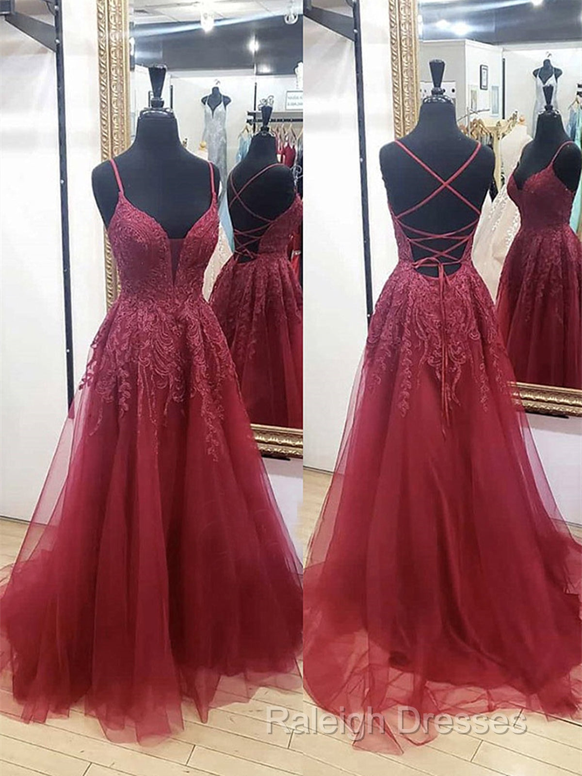 V Neck Burgundy Lace Prom Dresses Long, Wine Red V Neck Lace Long Formal Evening Dresses Secondary image