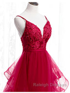 V Neck Burgundy Lace Prom Dress Wine Red Lace Prom Graduation Dress