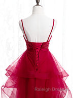 V Neck Burgundy Lace Prom Dress Wine Red Lace Prom Graduation Dress