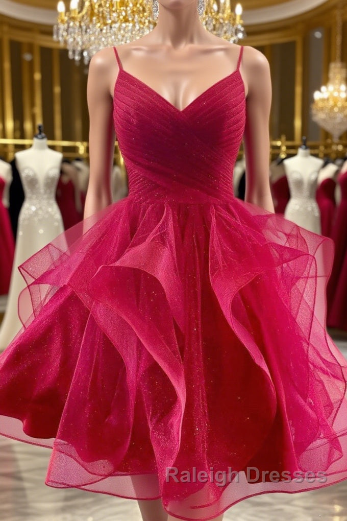 V Neck Burgundy Tulle Short Prom Dresses, V Neck Burgundy Homecoming Dresses, Burgundy Graduation Formal Evening Dresses