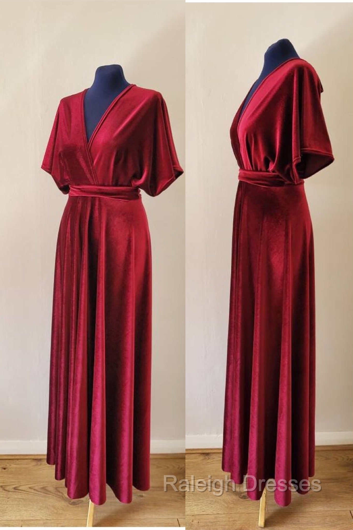 V-Neck Burgundy Velvet Long Bridesmaid Dress Secondary image