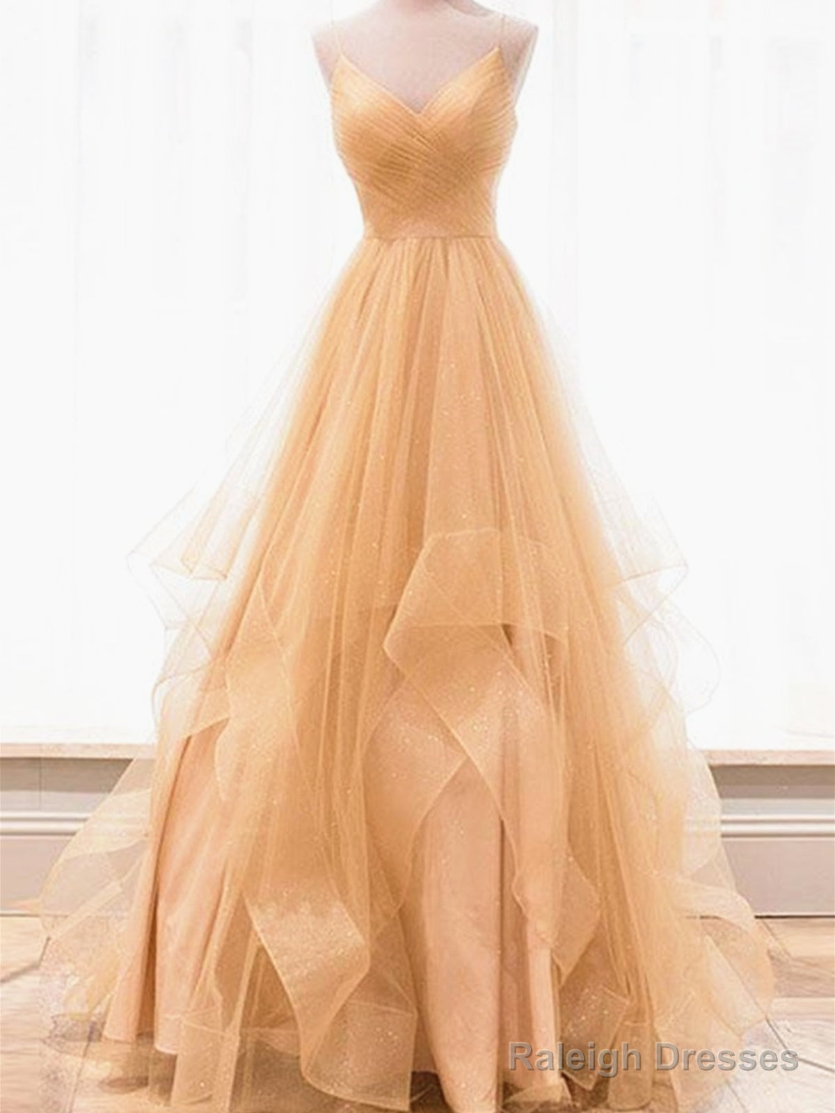 V Neck Champagne Backless Wedding Dresses, Champagne Backless Prom Dresses, Formal Dresses