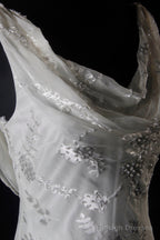 V-Neck Chiffon Beaded Prom Dresses Long Simple Mermaid Wedding Dresses
