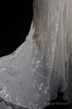 V-Neck Chiffon Beaded Prom Dresses Long Simple Mermaid Wedding Dresses