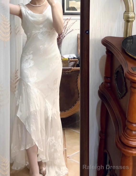 V-Neck Chiffon Beaded Long Prom Dress Simple Mermaid Wedding Dress