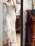V-Neck Chiffon Beaded Prom Dresses Long Simple Mermaid Wedding Dresses