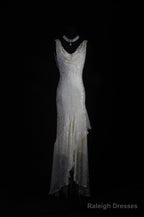 V-Neck Chiffon Beaded Prom Dresses Long Simple Mermaid Wedding Dresses
