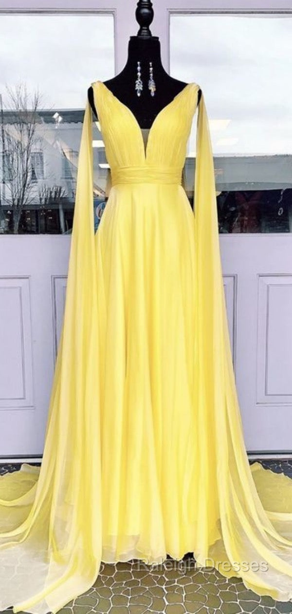 V-neck Chiffon Long Prom Dresses, A-line Prom Dresses Secondary image