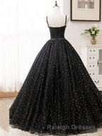 V Neck Glitter Black Long Prom Dresses