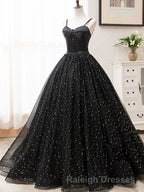 V Neck Glitter Black Long Prom Dresses