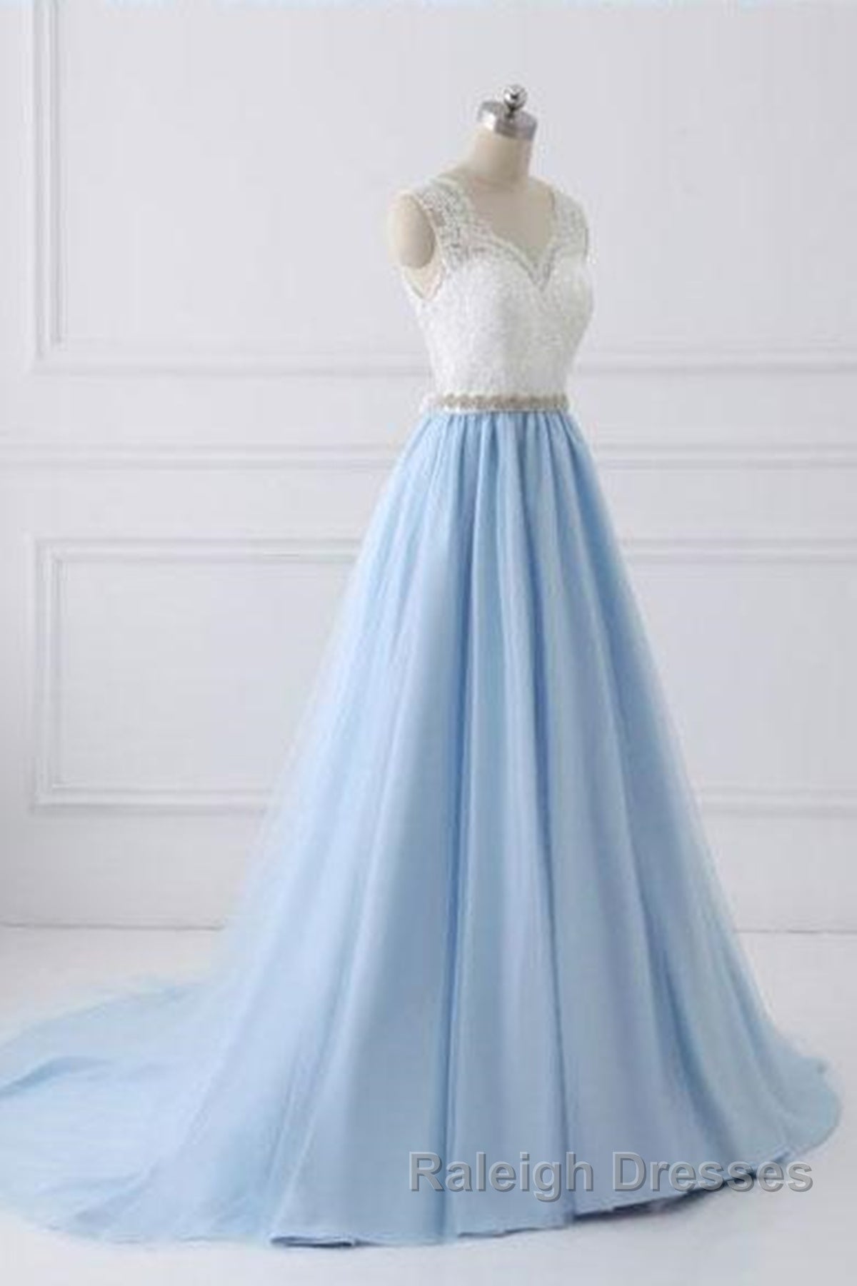 V Neck Light Blue Lace Prom Dress Light Blue Lace Prom Dress