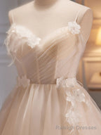 V Neck Light Champagne Tulle Short Prom Dresses, Short Champagne Tulle Formal Homecoming Dresses