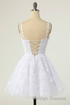 V Neck Lilace Tulle A Line Short Prom Dresses with Appliques