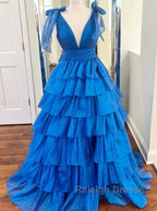 V-Neck Long Prom Dress With Ruffle Skirt