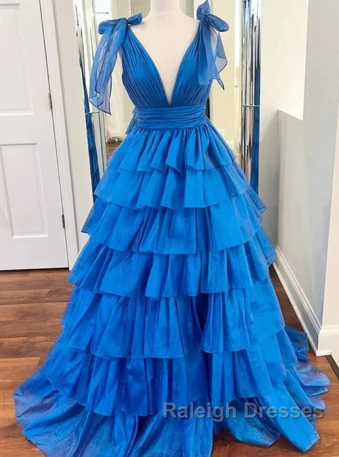 V-Neck Long Prom Dress With Ruffle Skirt