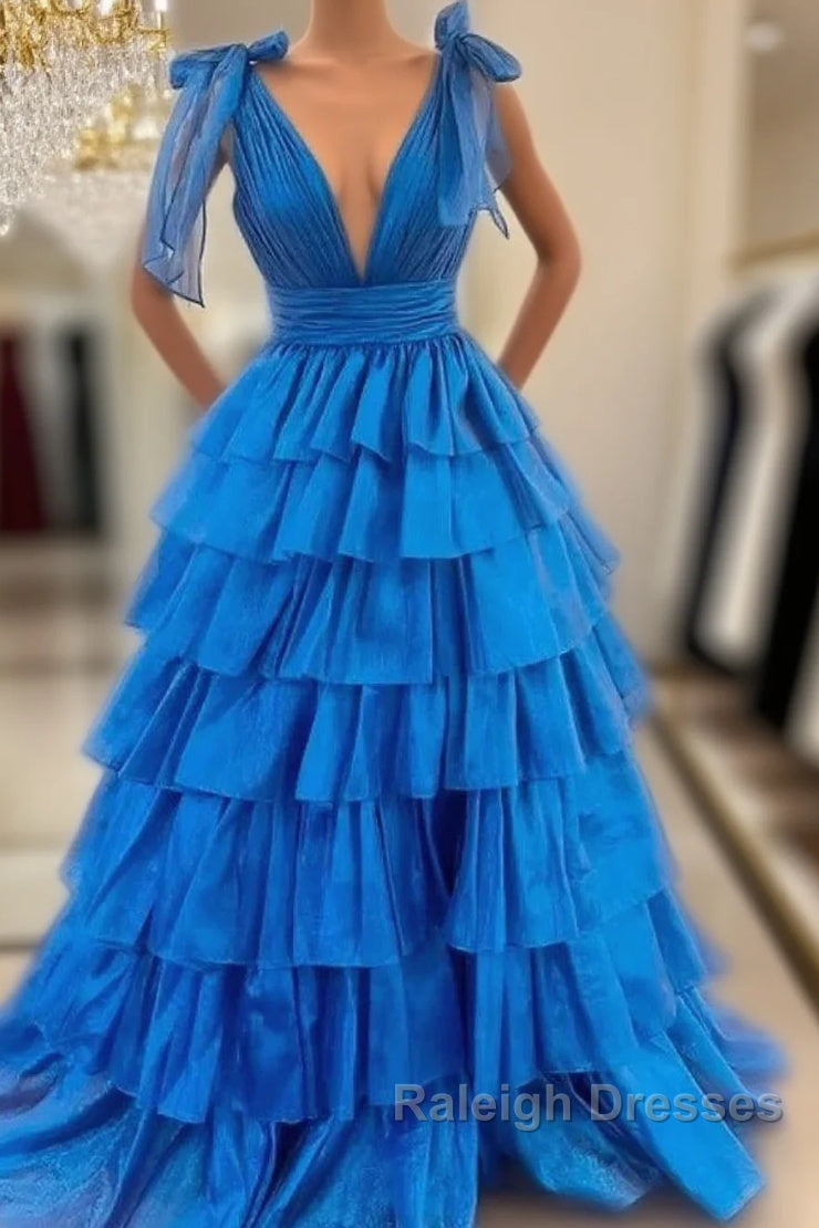 V-Neck Long Prom Dress With Ruffle Skirt Main image