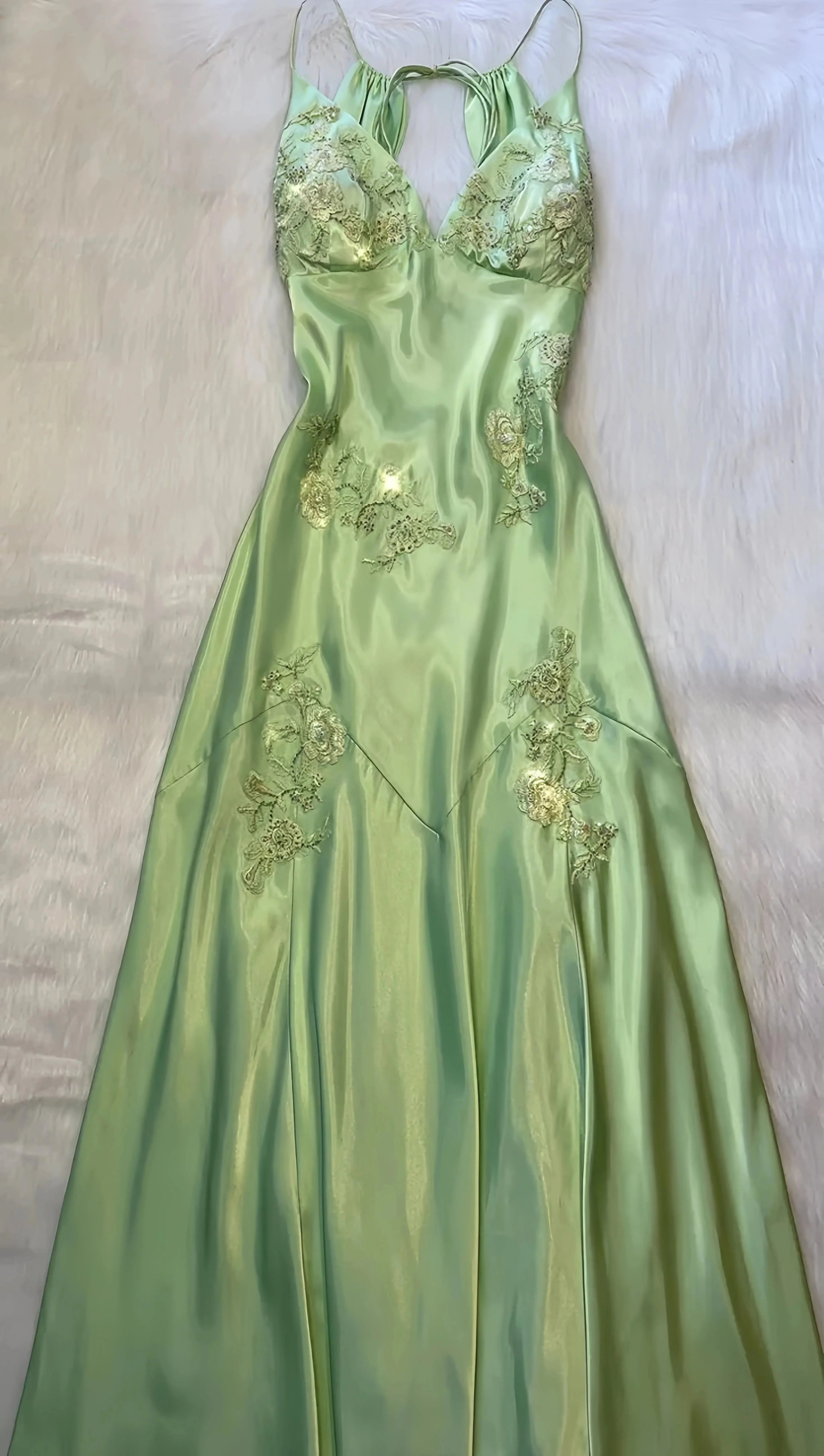 V-Neck Long Prom Dresses ,Light Green Evening Formal Gown Main image