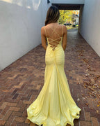 V Neck Mermaid Prom Dresses Long Yellow Prom Dress