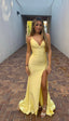 V Neck Mermaid Prom Dresses Long Yellow Prom Dress