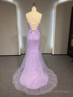 V Neck Mermaid Purple Lace Prom Dresses, V Neck Mermaid Purple Lace Formal Prom Dresses