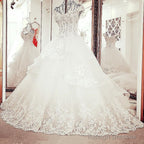 V Neck Off Shoulder Lace Appliques Beaded V Neck Tulle Wedding Dress