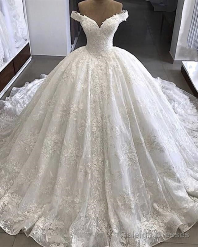 V-Neck Off The Shoulder Ball Gown Wedding Lace Dresses Main image