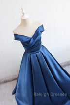V Neck Off The Shoulder Long Satin Prom Dresses Ball Gowns