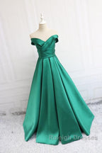 V Neck Off The Shoulder Long Satin Prom Dresses Ball Gowns