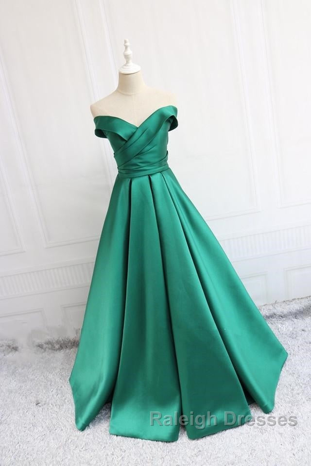V Neck Off The Shoulder Long Satin Prom Dresses Ball Gowns