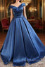 V Neck Off The Shoulder Long Satin Prom Dresses Ball Gowns