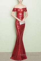 V-Neck Off The Shoulder Long Sequin Mermaid Bridesmaid Dresses