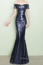 V-Neck Off The Shoulder Long Sequin Mermaid Bridesmaid Dresses