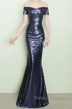 V-Neck Off The Shoulder Long Sequin Mermaid Bridesmaid Dress