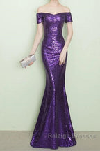 V-Neck Off The Shoulder Long Sequin Mermaid Bridesmaid Dresses